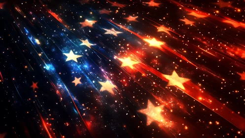 Glowing falling stars streak through a dreamy night sky.