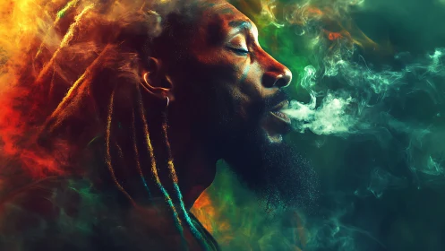 Gentle dreamer breathes swirling color into a calm night