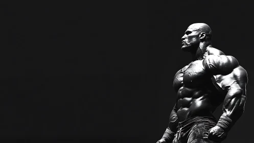 Bronze titan stands carved from shadow, ready to ascend