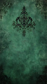 Emerald patina scrollwork unfurls across antique velvet dusk.
