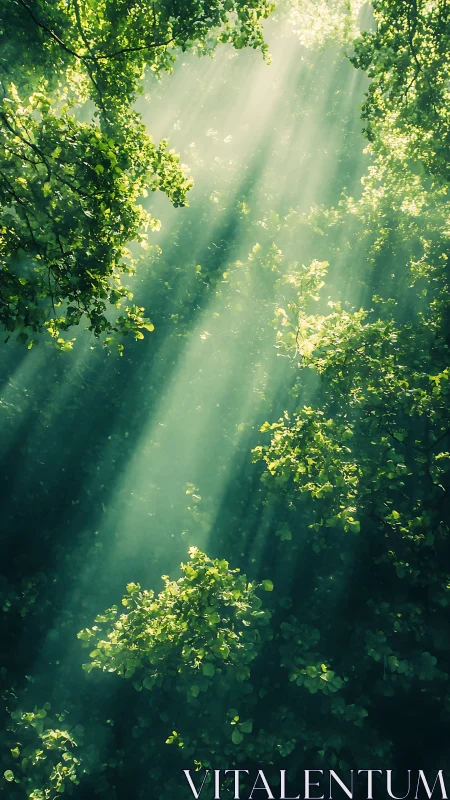 Sunbeams pour through a secret cathedral of summer leaves