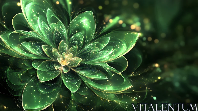 Star-dusted emerald petals bloom from a digital twilight
