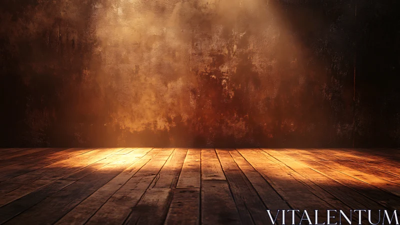 Directional spotlight illuminates textured wooden floor and wall