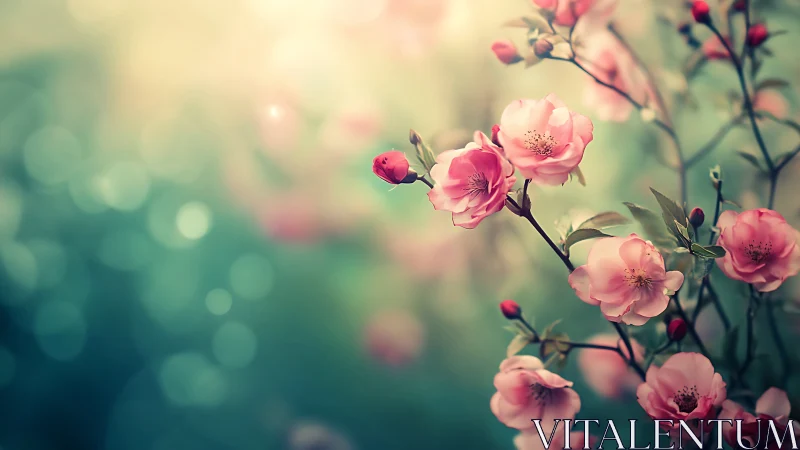 Gentle Pink Blossoms Dance in Soft Garden Light.