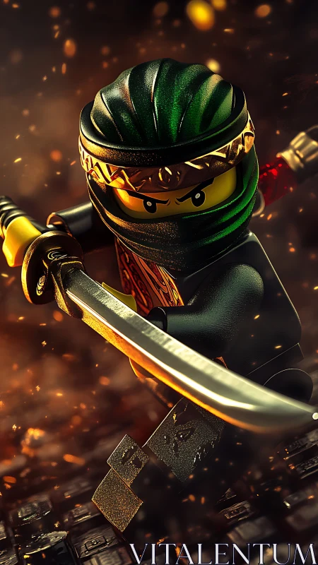 Plastic shadow warrior carves sparks through molten night