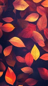 Overlapping red and yellow leaves on dark gradient background.