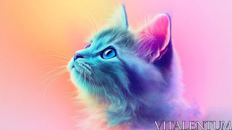Multi-spectrum feline portrait with iridescent gradient rendering and volumetric atmospheric effects