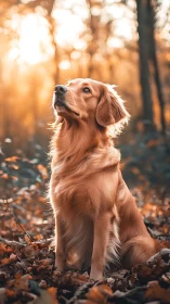 Golden daydreamer dog listens to the forest lightfall