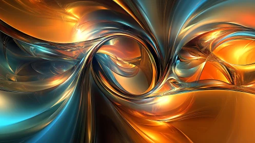 Flowing ribbons of light in swirling copper and teal glow.