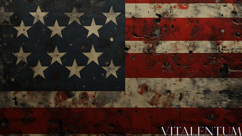 Distressed American flag texture with grunge bullet damage.