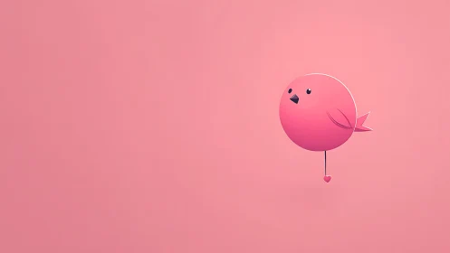 Sweet round pink bird floating with a tiny heart charm.