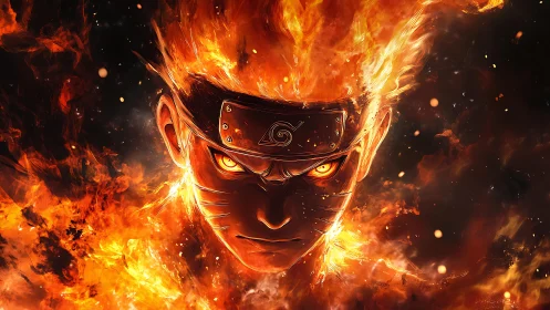 Fiery anime figure rendered in high-contrast frontal view