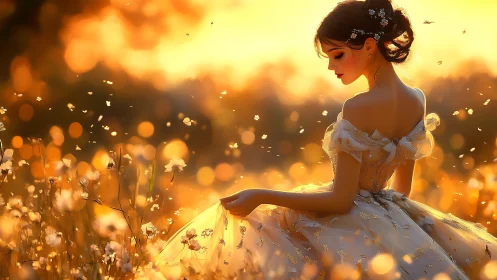 Golden hour daydream with a graceful girl in soft florals.