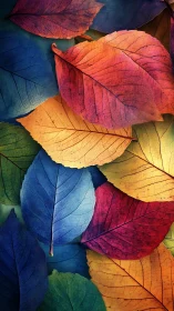 Overlapping multicolored leaves with strong surface texture.