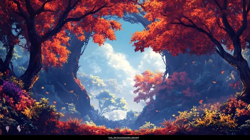 Autumn Forest Canopy: Digital Landscape with Radiant Foliage.