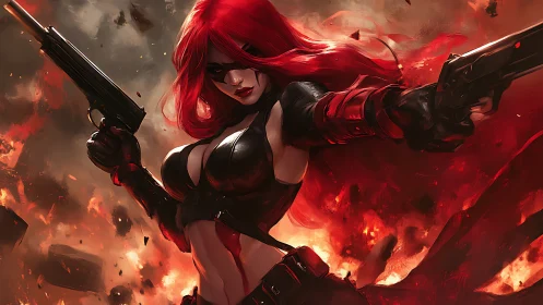 Fiery red‑haired gunslinger cutting through the chaos.