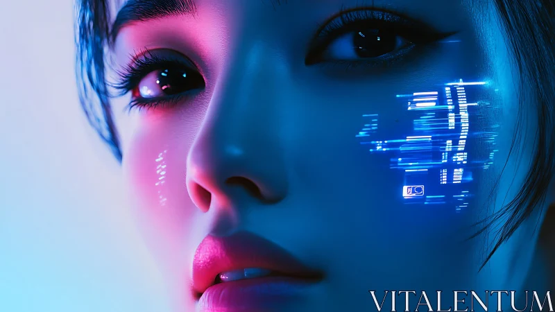 Digital portrait depicts cybernetic face with projected data