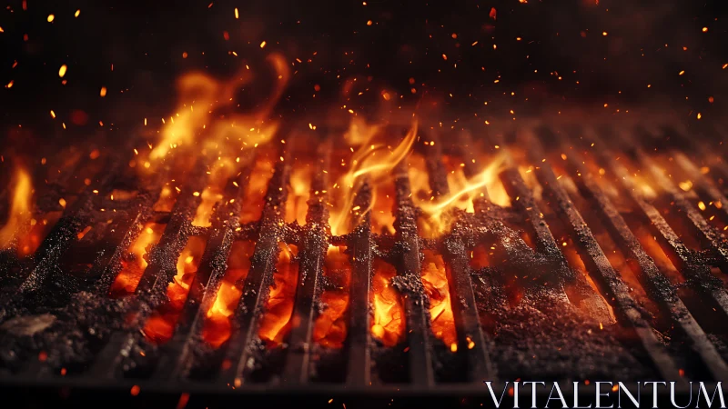 Incandescent Grill Flames Consuming Metal Grates.