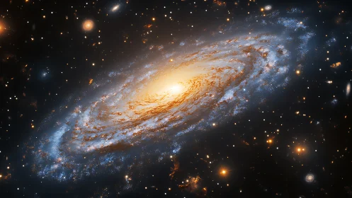 Spiral galaxy ignites a golden storm in the deep cosmos.
