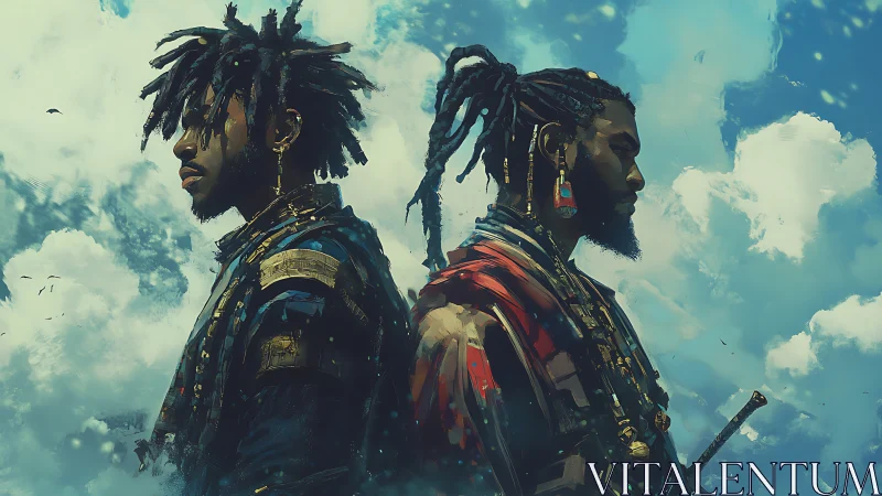 Skyward guardians standing strong beneath painted clouds.