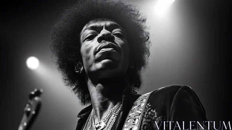 Black and white guitarist portrait captures raw stage power