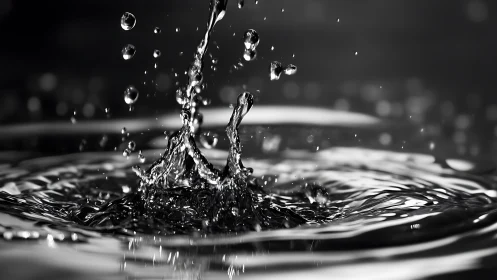 Monochrome hydrodynamic splash with high-speed surface ripples.