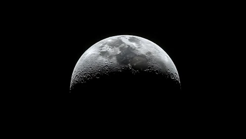 Quiet half-moon rising from a velvet-black night sky.