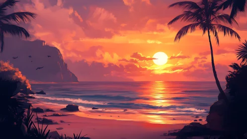 Gentle tropical sunset over a quiet, dreamlike shoreline.