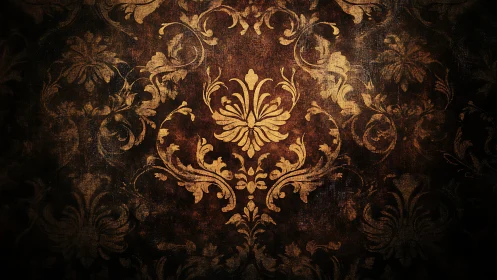 Ornate gold floral damask pattern over dark textured background