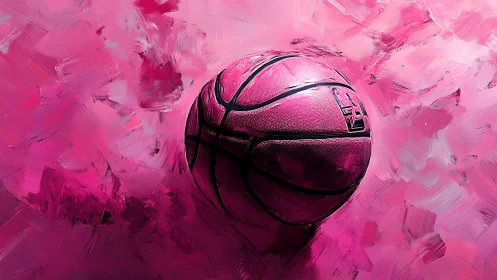 Textured pink basketball on expressive abstract ground.