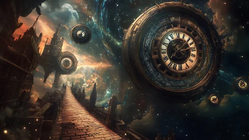 Celestial clockway drifting through a steampunk nebula.