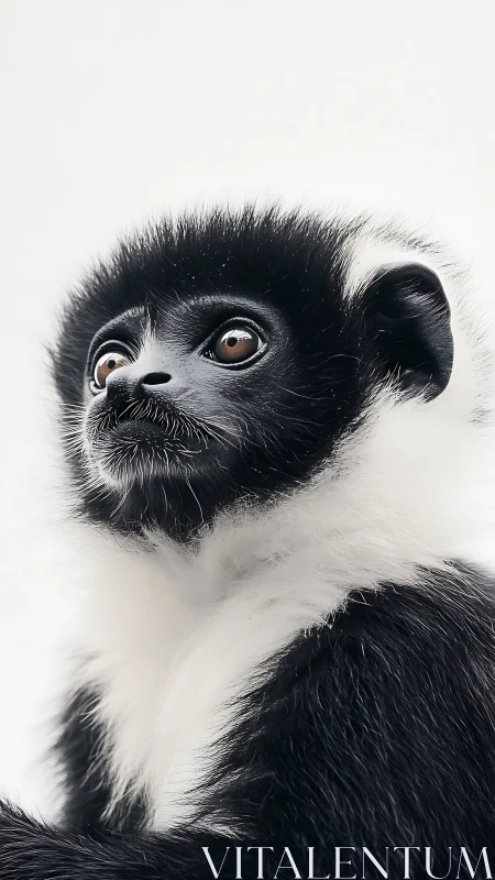 Black and white primate portrait uses high-key isolation