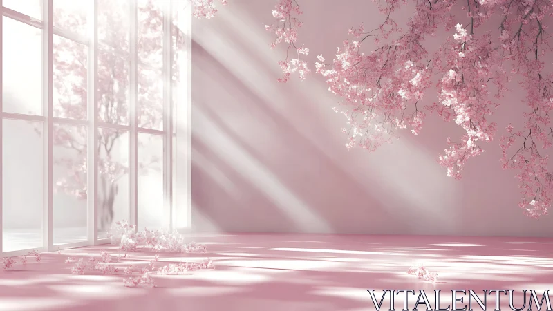 Sunlit cherry branches quietly spill spring across the floor