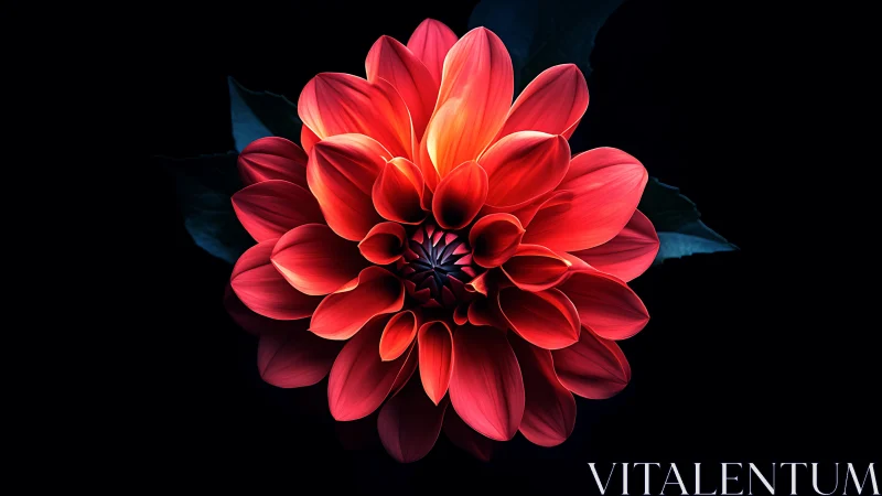 Luminous Red Dahlia Against Darkness