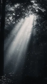 Soft moonlit beams drifting through a quiet forest night.