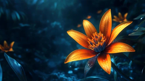 Luminous Blossom Glowing in the Deep Blue Darkness.