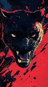 Panther head illustration shows central frontal snarl composition