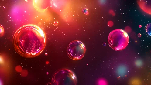 Chromatic soap bubbles drift through a luminous nebular field