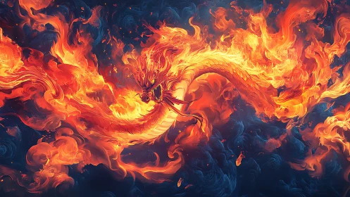 Fiery serpentine dragon formed by swirling orange flames.