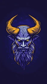 Horned humanoid head rendered in stylized vector illustration
