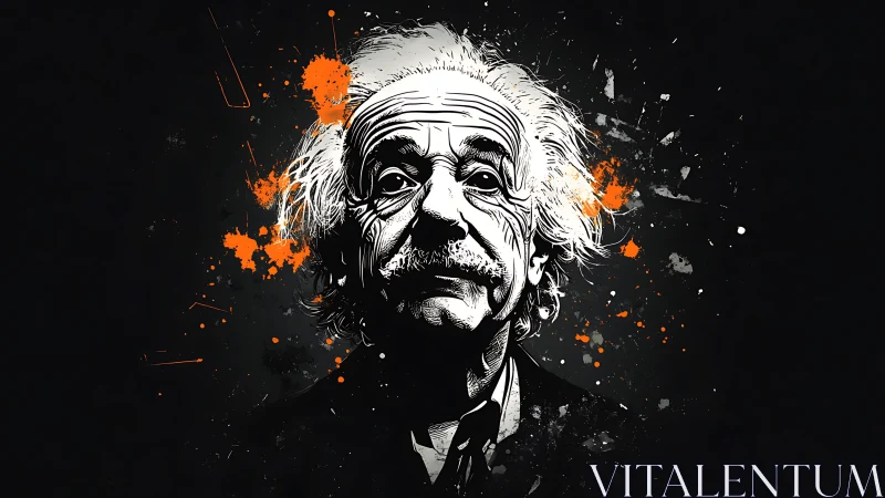 Monochrome portrait illustration with orange splatter effects