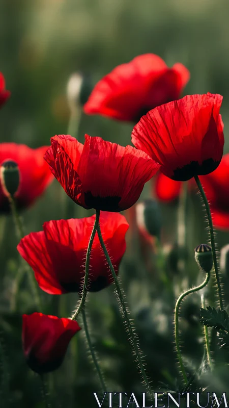 Red Poppy Flowers: Detailed Botanical Study with Backlighting.