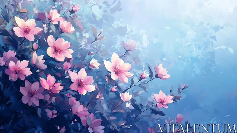 Bioluminescent Cherry Blossom Gradient: Digital Floral Composition.