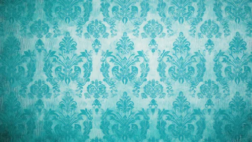 Turquoise damask repeat with distressed textile vignette edge.