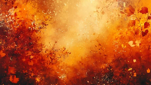 Golden autumn glow with swirling leaves and gentle light.