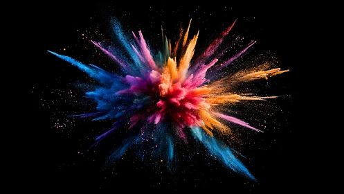 Radial pigment explosion captures high-speed multicolor powder dynamics