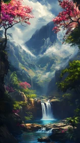 Hidden mountain lagoon wrapped in lush spring color.