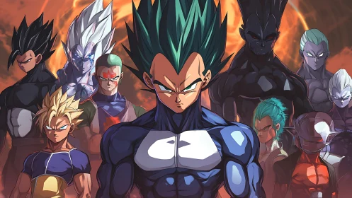 Determined anime warriors stand united against glowing threat.