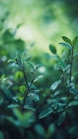 Morning raindrops rest gently on calm green garden leaves
