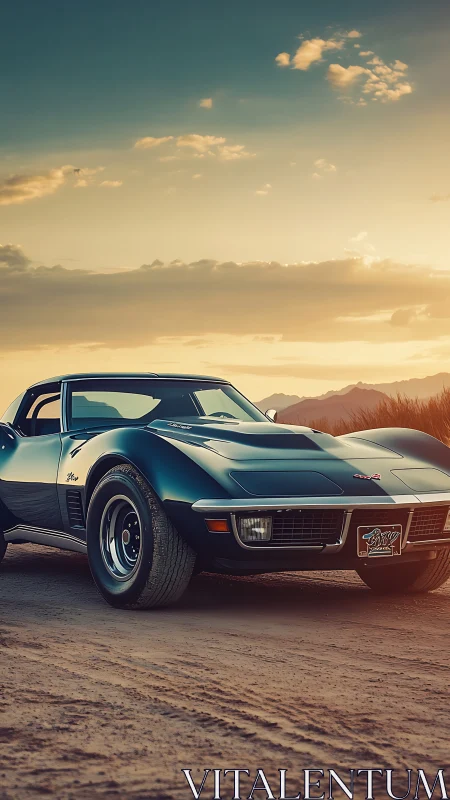 Sunset highway legend cruises beneath molten desert skies.